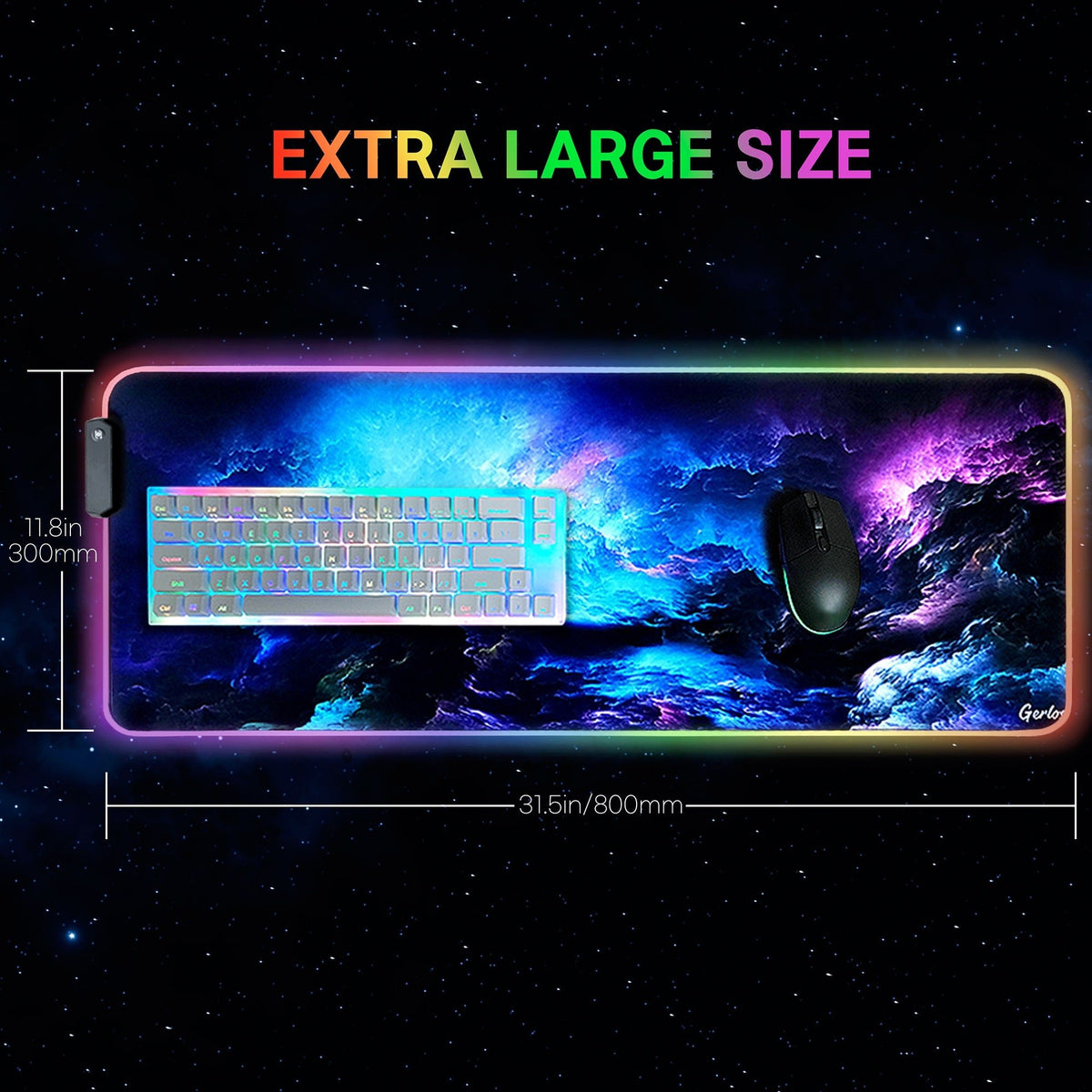 Gerlos RGB Gaming Mouse Pad 12 Lighting Modes Large Extended Computer Mouse Pad, Anti-Slip Rubber Base, Computer Led Mouse Pad 31.5×11.8 Inch