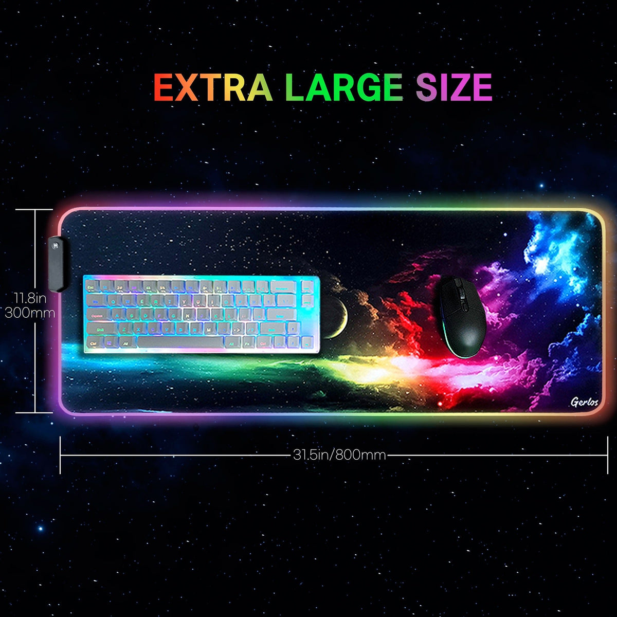 Gerlos RGB Gaming Mouse Pad 12 Lighting Modes Large Extended Computer Mouse Pad, Anti-Slip Rubber Base, Computer Led Mouse Pad 31.5×11.8 Inch